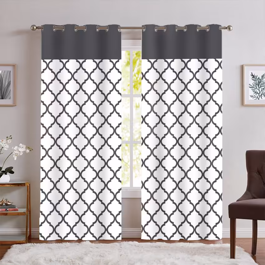 پرده پانچی سنتی طرحدار رنگ طوسی سفید SA-5921