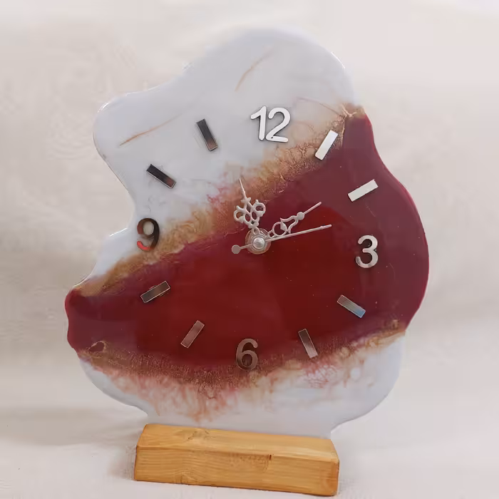 ساعت رزینی ایستاده طرح سنگ مرمر و قرمز 