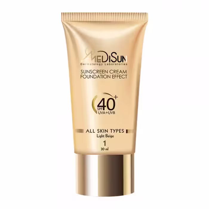 ضد آفتاب کرم‌پودری رنگی فاقد چربی تیوبی پوست حساس و چرب SPF40 مدیسان