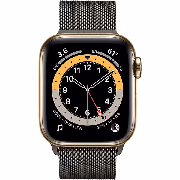 سری 6 استیل مردانه 44 میلیمتری قاب استیل طلایی با بند Milanese Loop گرافیت - Hiapple.ir