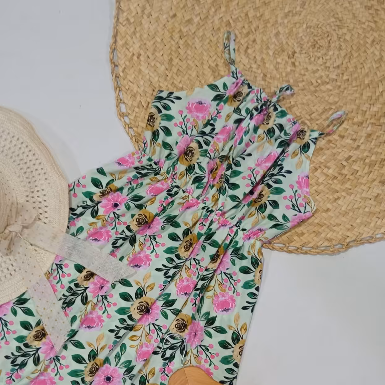 پیراهن زنانه بندی طرح گلدار نخی خارجی 