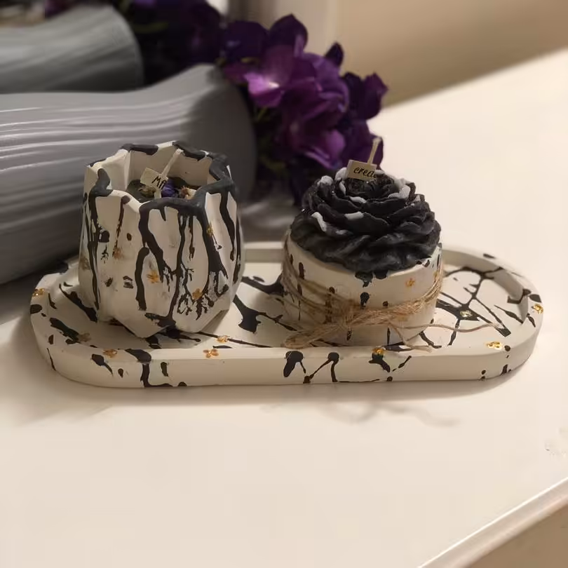 اکسسوری دکوراتیو سفید مشکی بتنی و شمع کار. زیبا سایز پرطرفدار ارسال رایگان 