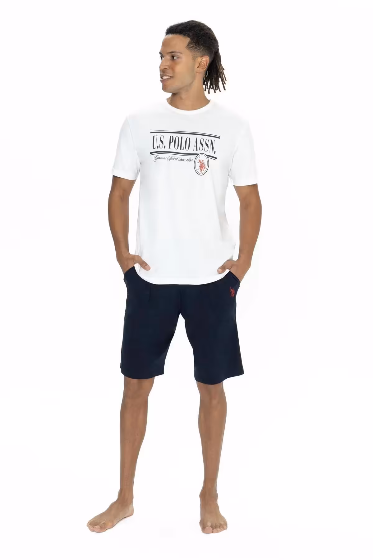 ست پیژامه مردانه یقه دوچرخه جیب چاپ کفش های U.S. Polo Assn.