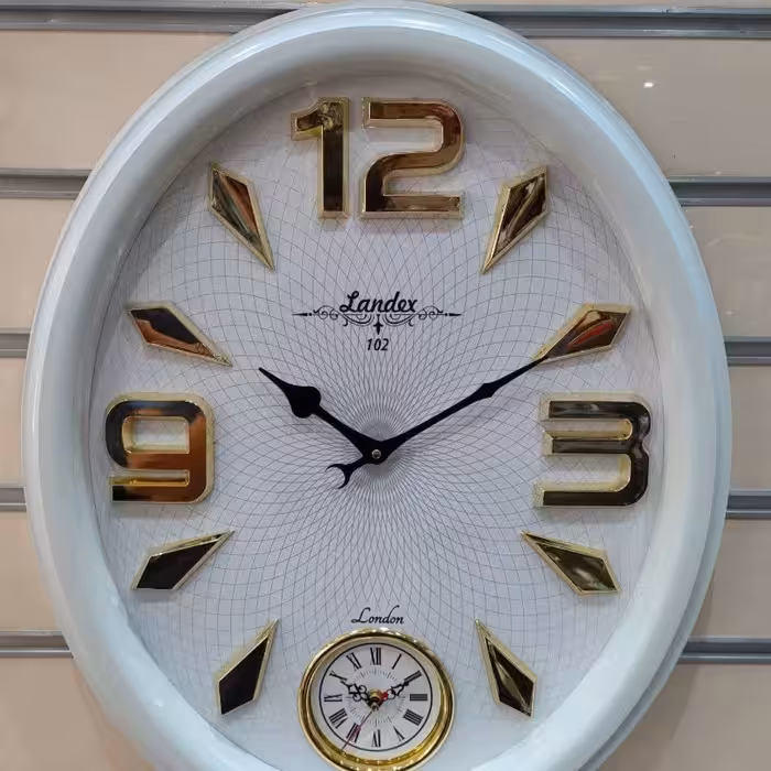 ساعت دیواری لاندکس 102 سایز 50در60 دو زمانه جنس بدنه پلاستیک رنگبندی جور 