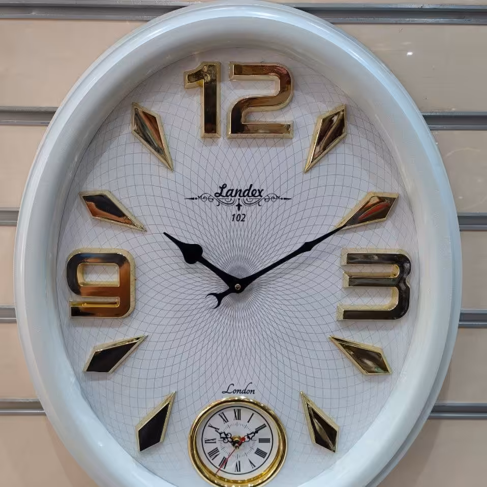 ساعت دیواری لاندکس 102 سایز 50در60 دو زمانه جنس بدنه پلاستیک رنگبندی جور 