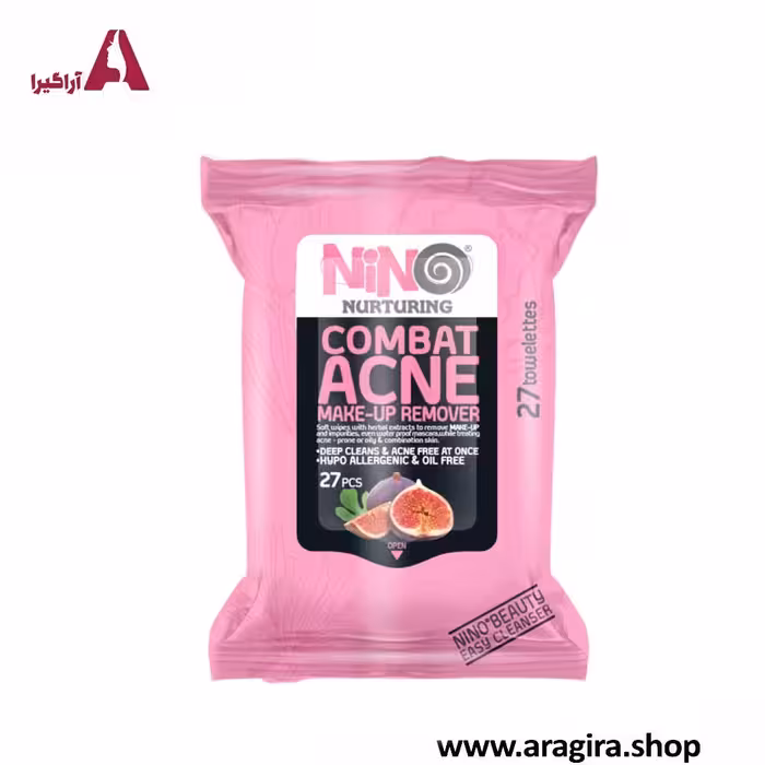 دستمال مرطوب آرایش پاک کن ضد آکنه نینو 27عددی