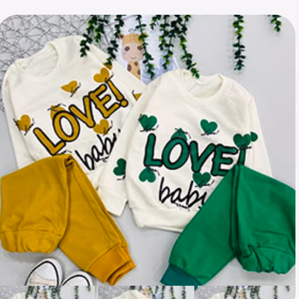 ست قلب کوچولو دخترانه جنس دورس پنبه سایز40تا55 رنگبندی سبز خردلی بنفش قرمز صورتی