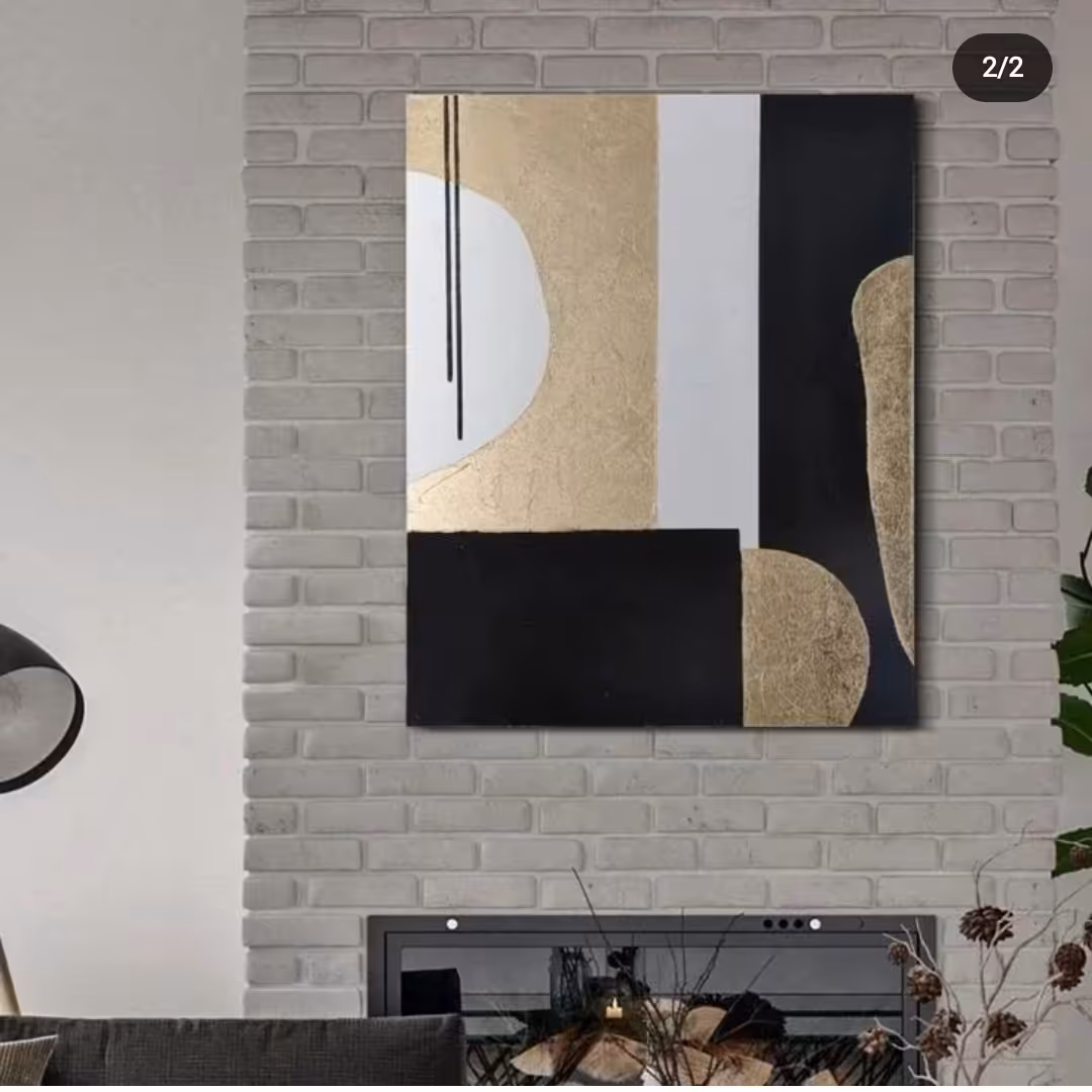 تابلو نقاشی دکوراتیو انتزاعی مزین به ورق طلا تماما کار دست 