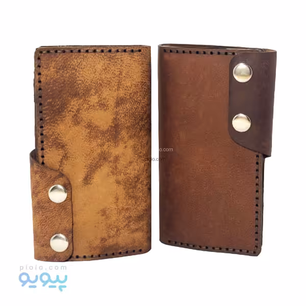 کیف پول مدل 2 دکمه چرم شتری
