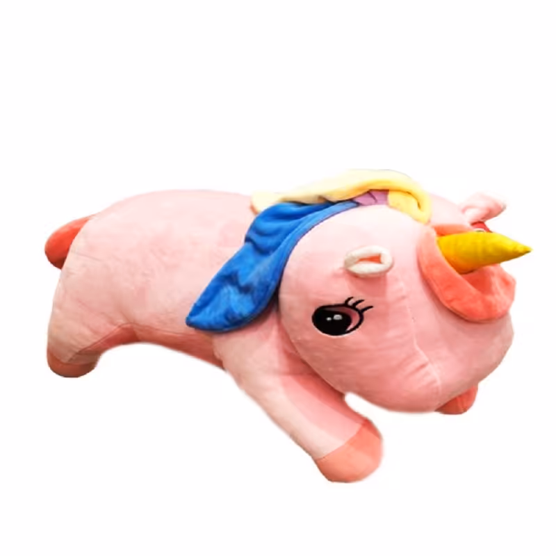 عروسک پولیشی یونی کورن مدل خوابیده همراه پتو طول 55 سانتی متر