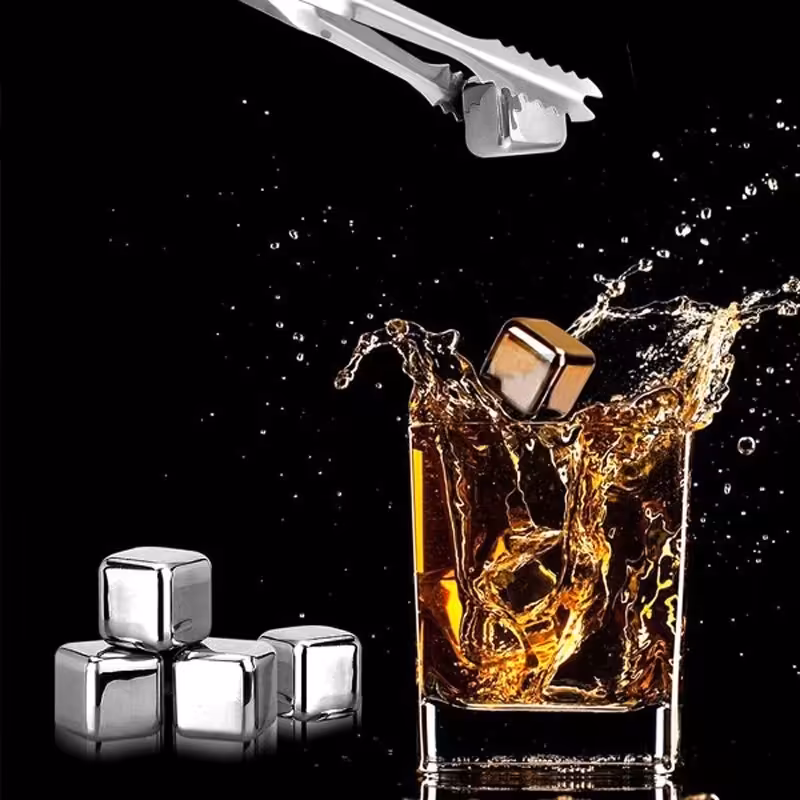 یخ مکعبی استیل بسته 6 عددی همراه انبر | amazonchi