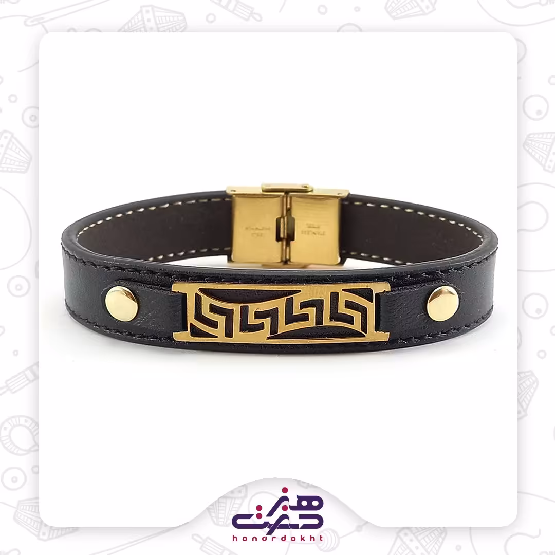 دستبند چرم با پلاک استیل