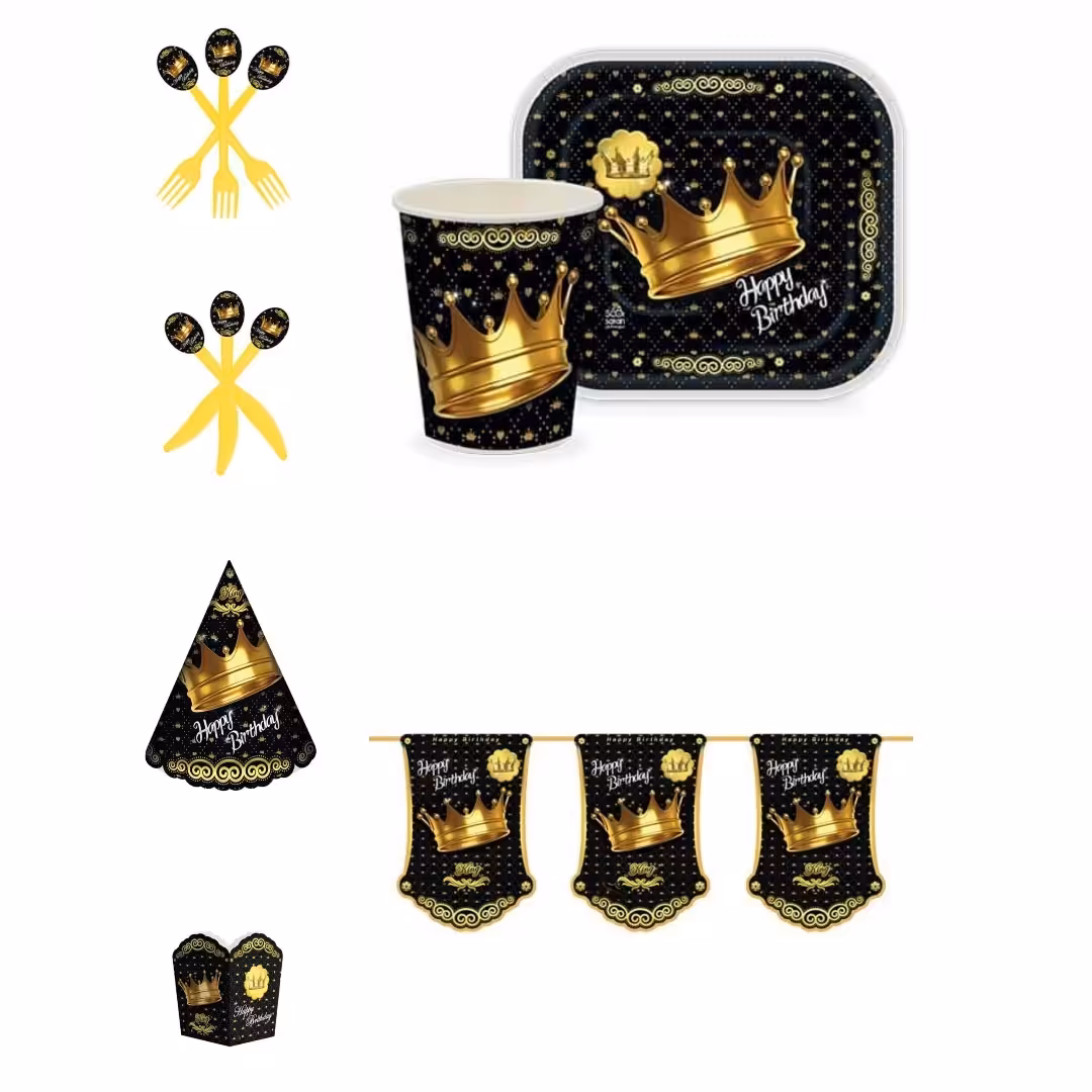 تم تولد تاج مشکی طلایی پک 10نفره