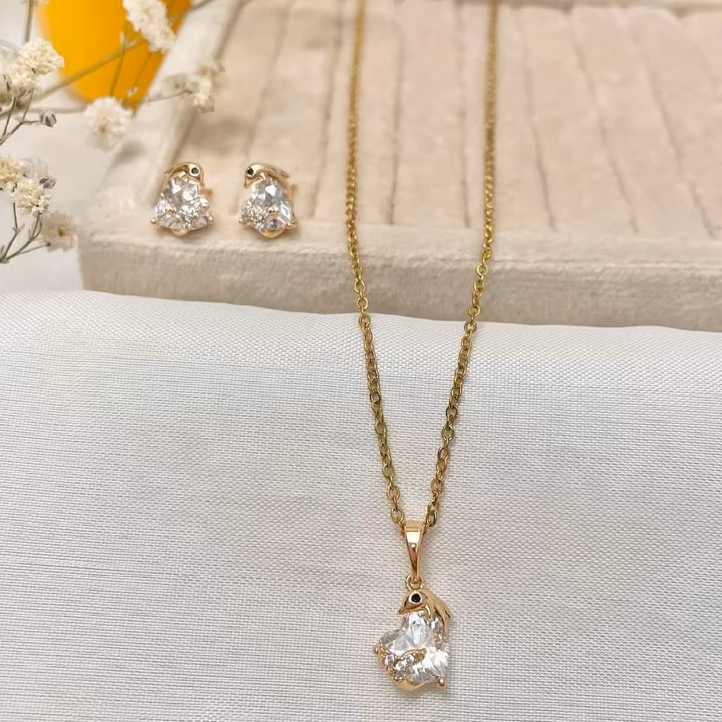 نیم ست ظریف طاووس استیل زنانه دخترانه مارک ژوپینگ