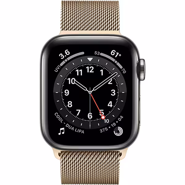 سری 6 استیل زنانه 40 میلیمتری قاب استیل گرافیت با بند Milanese Loop طلایی - Hiapple.ir