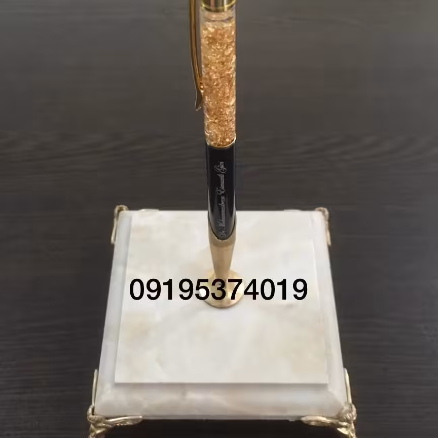 خودکار گلد فویل شناسنامه دار با باکس رومیزی با امکان حک اسم
