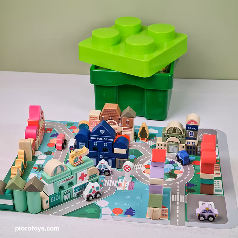 بلوک چوبی خانه سازی 115 تکه با باکس لگو سبز کد P/JHTOY226/SA