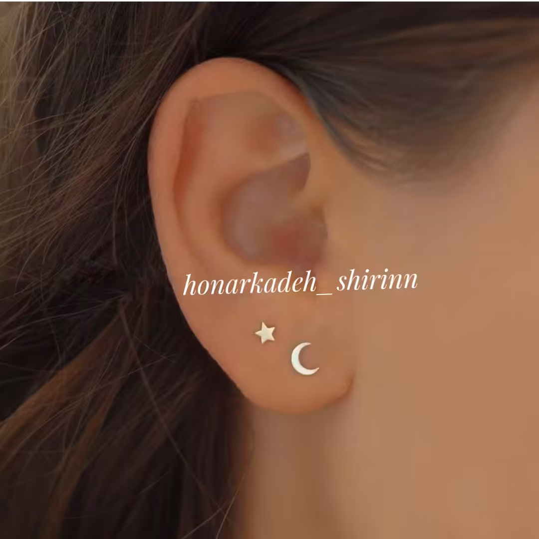 گوشواره دو جفتی (چهار عددی)استیل میخی ماه و ستاره