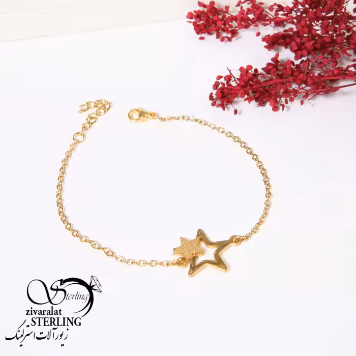 دستبند طرح طلا طرح دو ستاره بدون حساسیت و ثبات رنگ بالا کد5062