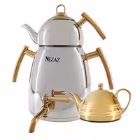 کتری هرمی تمام استیل با دسته و شیر طلایی