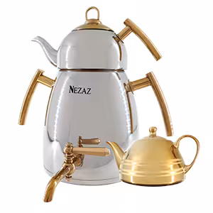 کتری هرمی تمام استیل با دسته و شیر طلایی