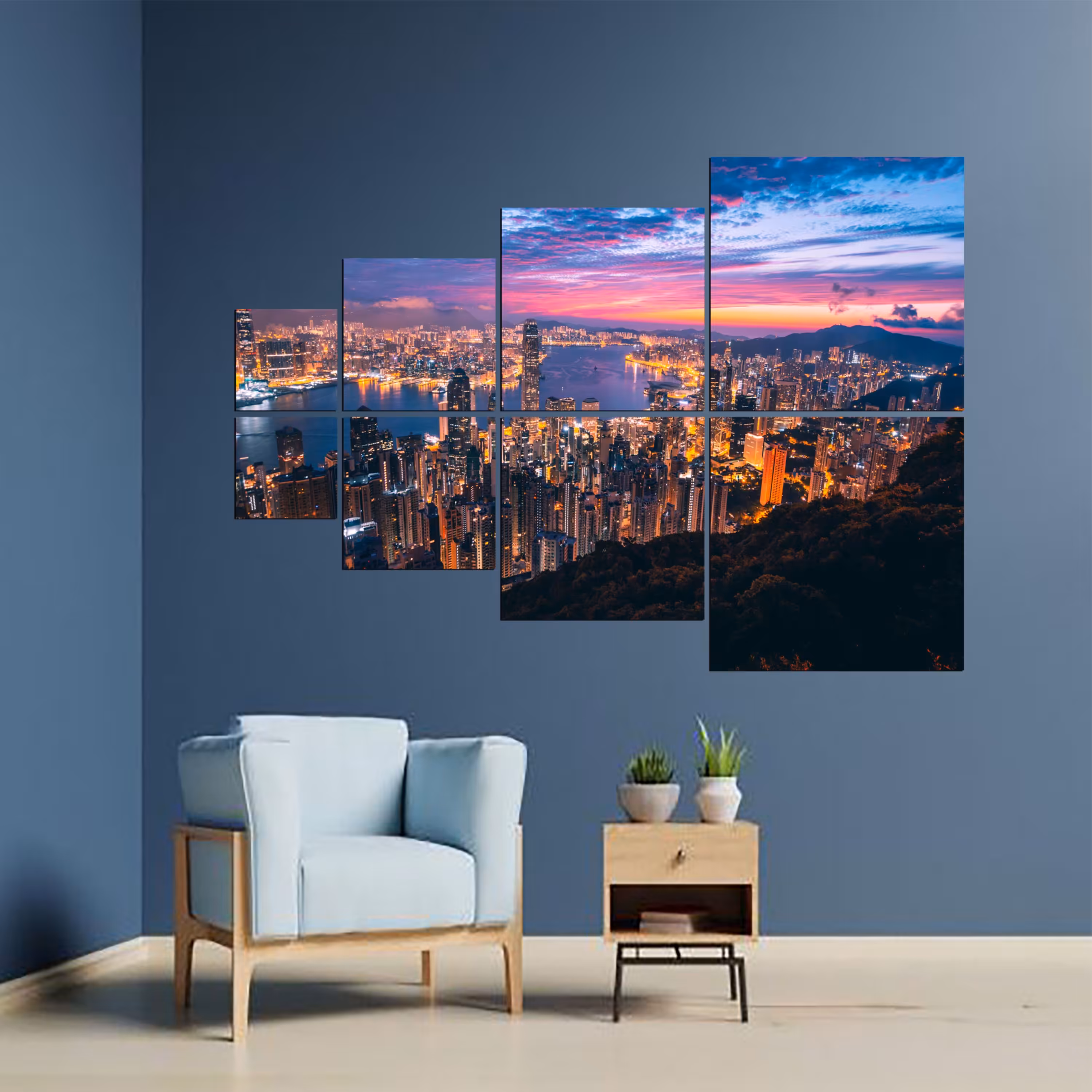 تابلو شاسی 8 تکه طرح شهر کد 164 سایز 140x100 سانتیمتر