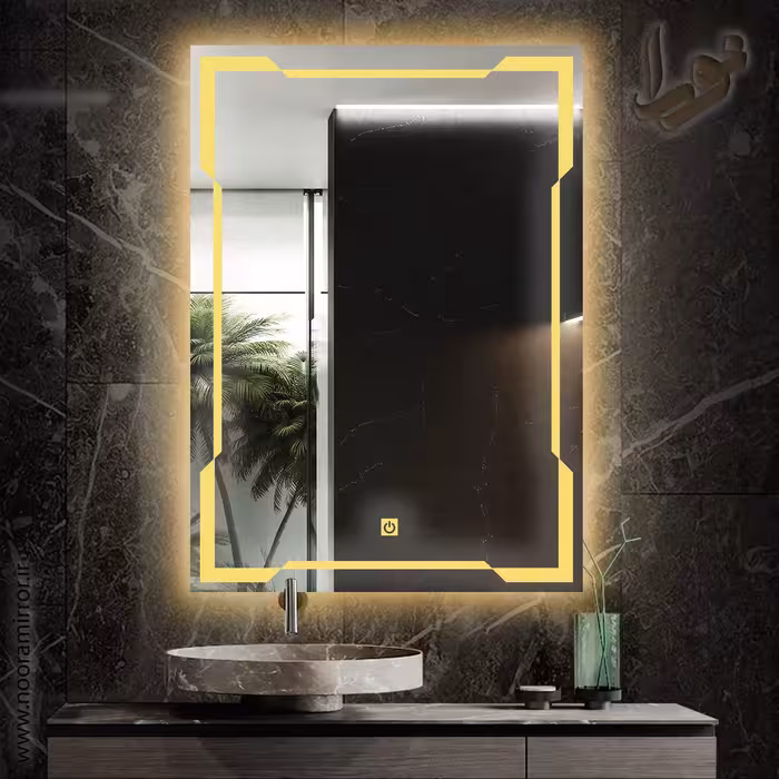 آینه بک لایت نورا . مستطیلی . طرح باران .  مجهز به سنسور لمسی 12 ولت . سایز 50 در 70