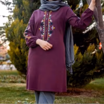 مانتو نخی الیاف طبیعی مدل کوردلین رنگ بنفش