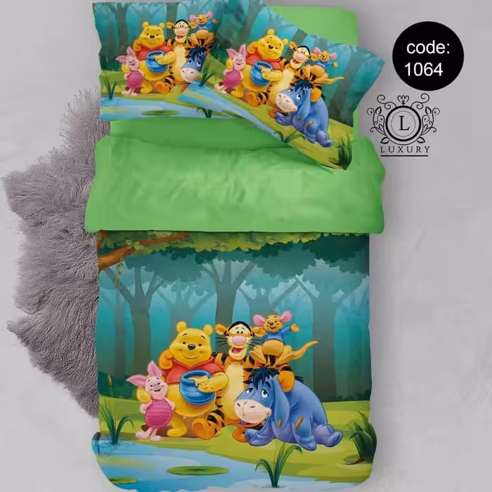 سرویس  روتختی تکنفره 4تکه چاپی قابل ست با پرده با انتخاب جنس پارچه کد1064