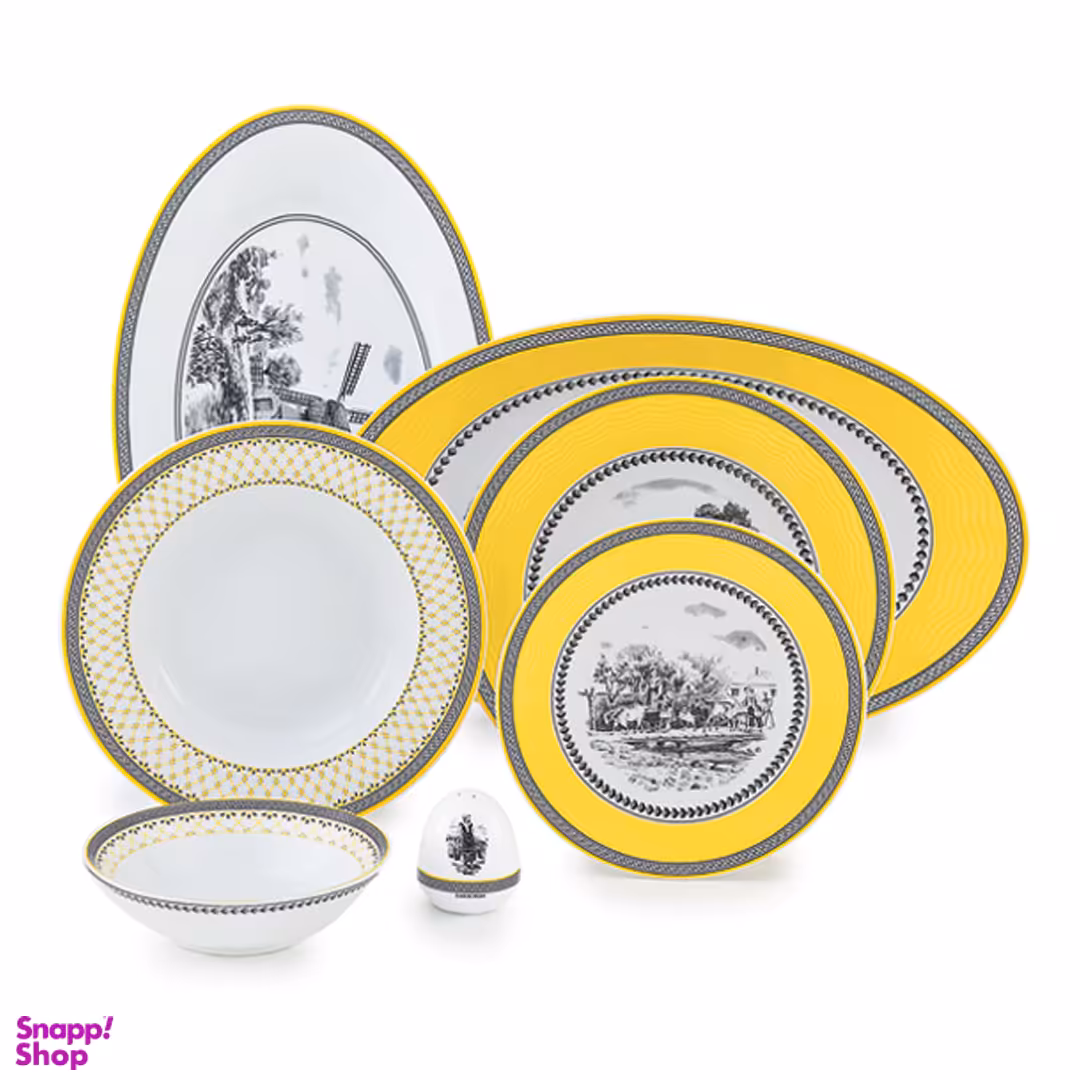 سرویس غذاخوری 28 پارچه چینی زرین ایران سری ایتالیا اف مدل ویلیج درجه یک