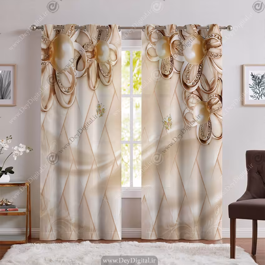 پرده سه بعدی جدید مدل گل و مروارید سه بعدی PK-6010