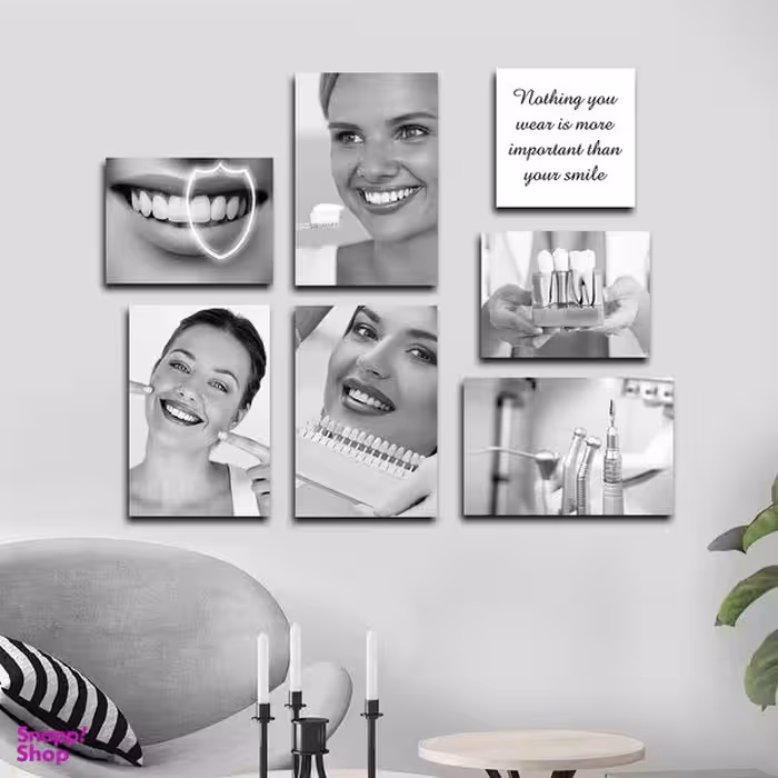 تابلو شاسی بکلیت طرح لبخند و دندانپزشکی مدل SH-1576 مجموعه 7 عددی