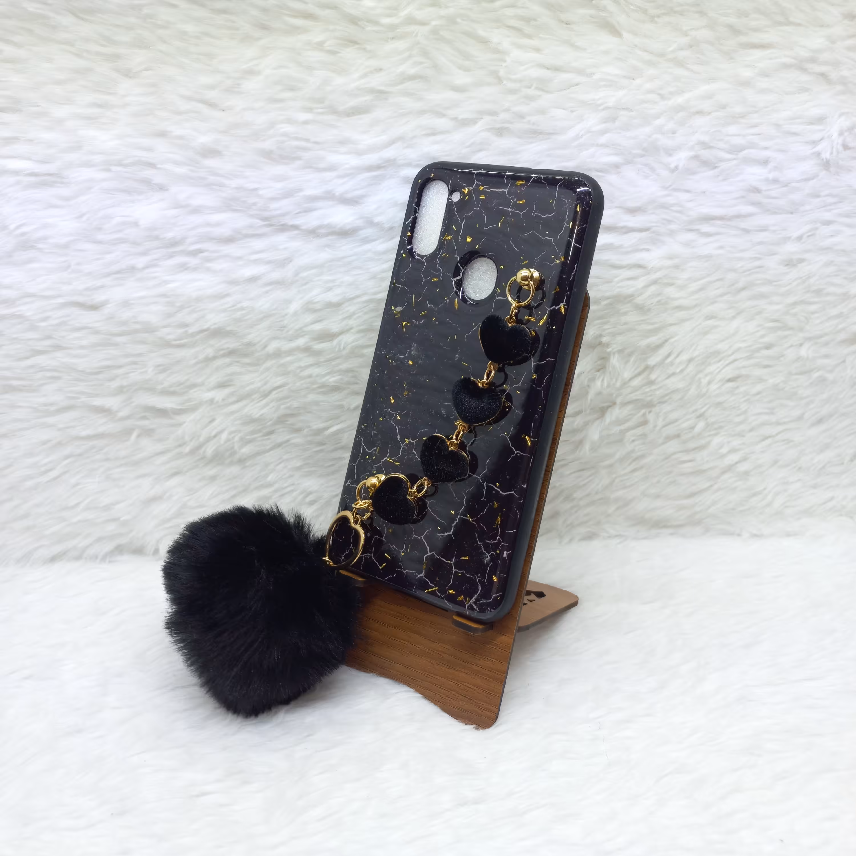 گارد دخترانه فانتزی گوشی سامسونگ A11 و M11مدل زنجیر دار پام پام رنگ مشکی