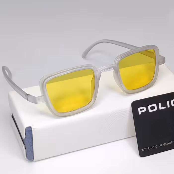 عینک آفتابی مردانه و زنانه پلیس POLICE کیفیت بالا و دید در شب شیشه زرد رنگ