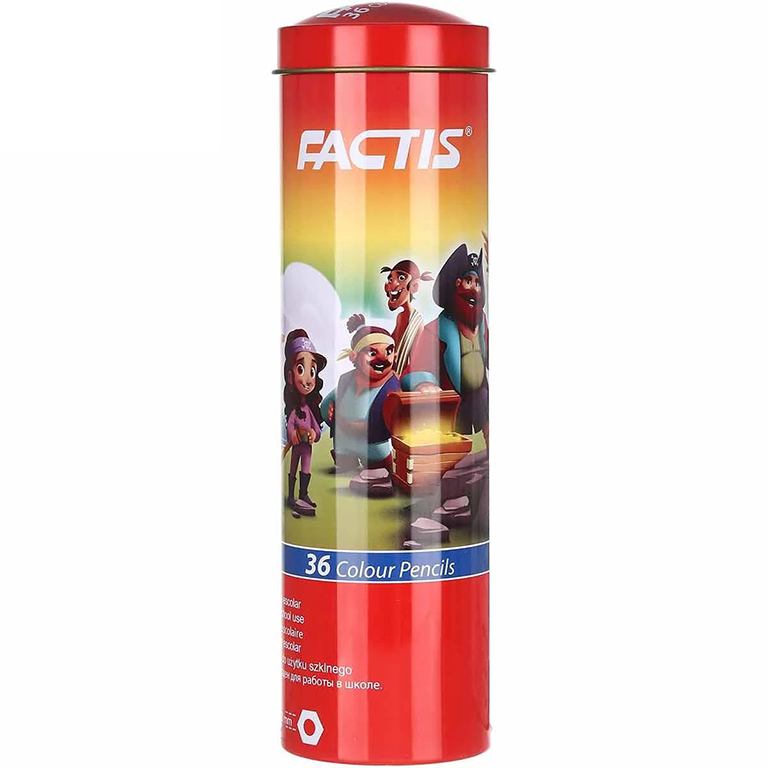 مداد رنگی 36 رنگ جعبه استوانه ای فلزی فکتیس FACTIS