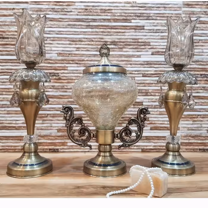 ست شمعدان انتیک وطلایی فورتیک و رنگ ثابت 
