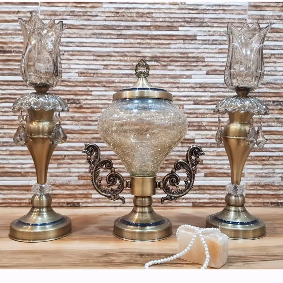 ست شمعدان انتیک وطلایی فورتیک و رنگ ثابت 
