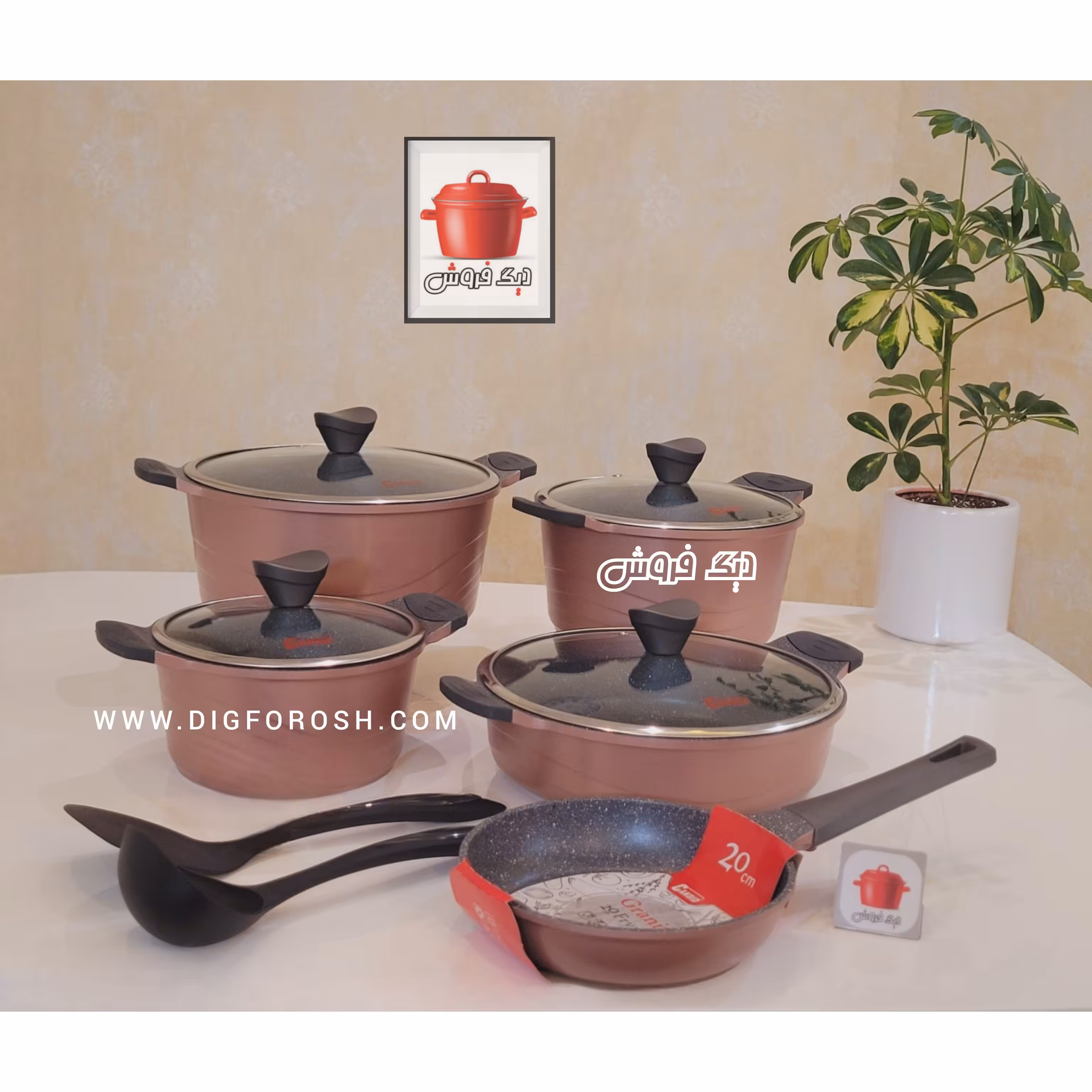 سرویس قابلمه کاندید 11پارچه چدن گرانیت مدل اوشن رزگلد مشکی طوسی باضمانت و آماده ارسال