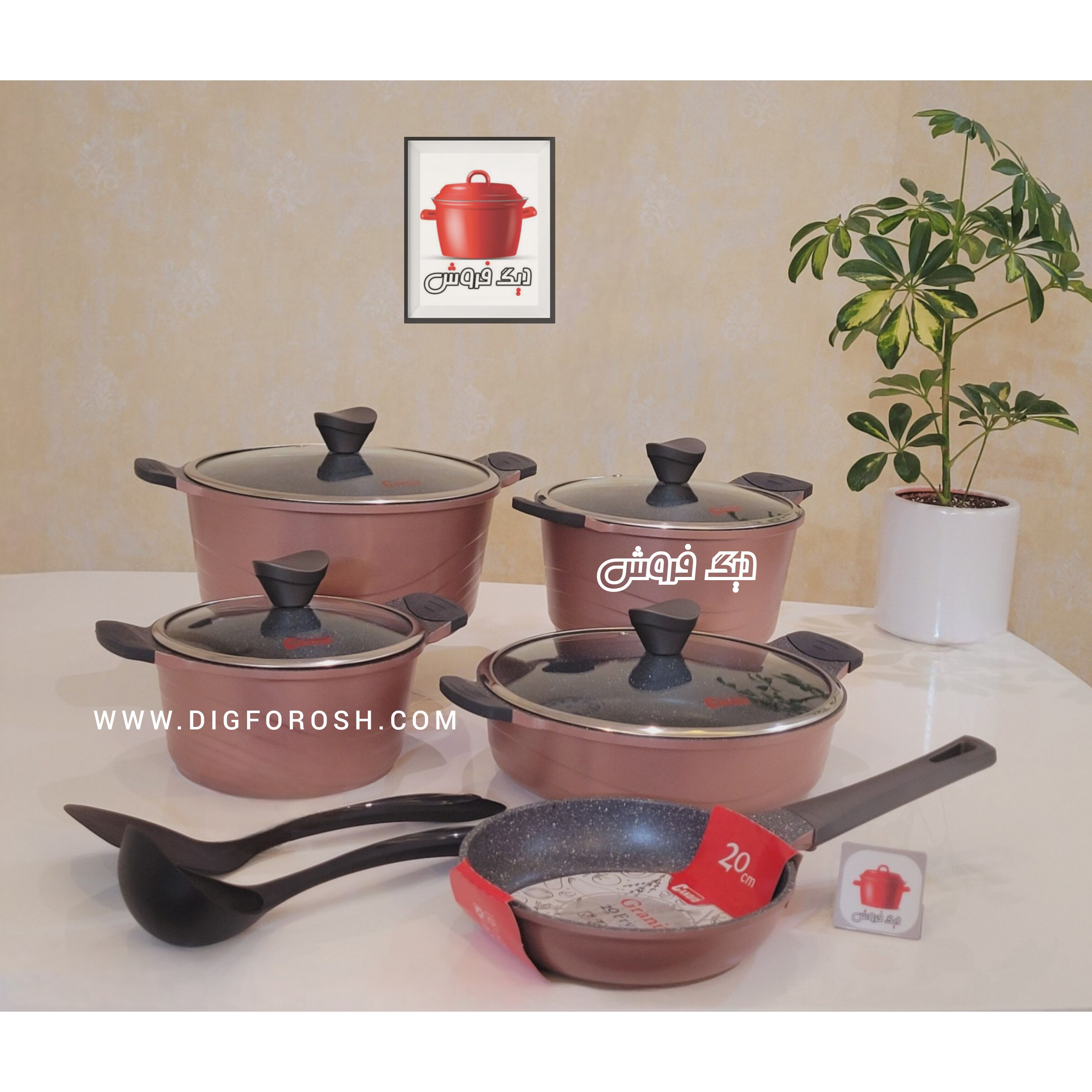 سرویس قابلمه کاندید 11پارچه چدن گرانیت مدل اوشن رزگلد مشکی طوسی باضمانت و آماده ارسال