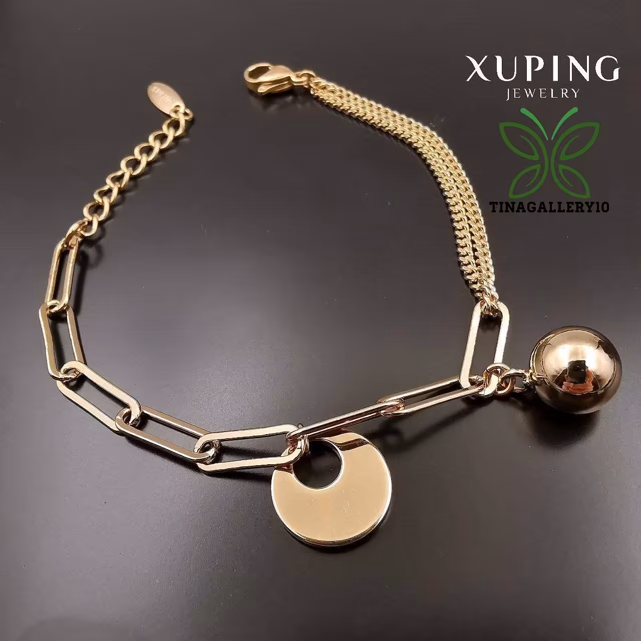 دستبند زنانه و اسپرت دخترانه زنجیری دولاین برند ژوپینگ آبکاری طلا 18 عیار ضدحساسیت رنگ ثابت بادوام 