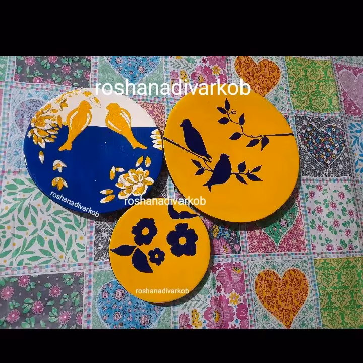دیوارکوب ست سه عددی زیبا زرد و سرمه ای