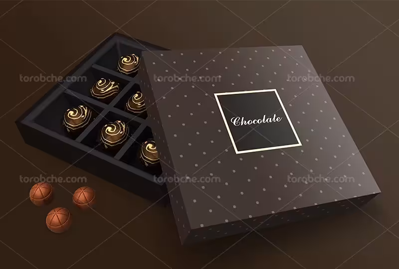 موکاپ جعبه مربعی شکلات | گرافیک با طعم تربچه