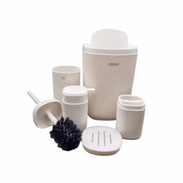 ست بهداشتی 5 پارچه روما خطی تمام سفید کنتراست