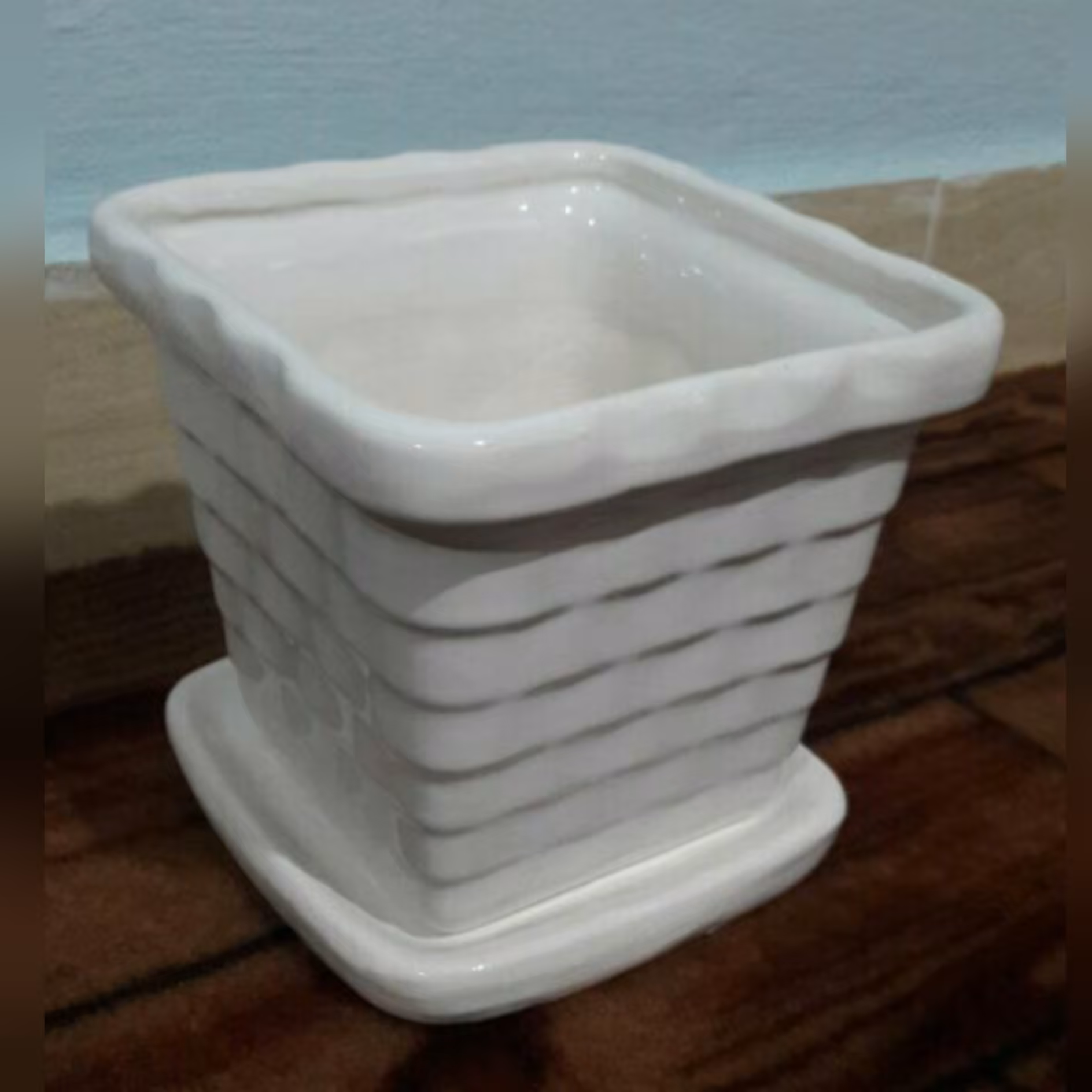 گلدان سرامیکی چهارگوش آجری با زیرگلدانی (ارسال رایگان به نوشهر و چالوس)