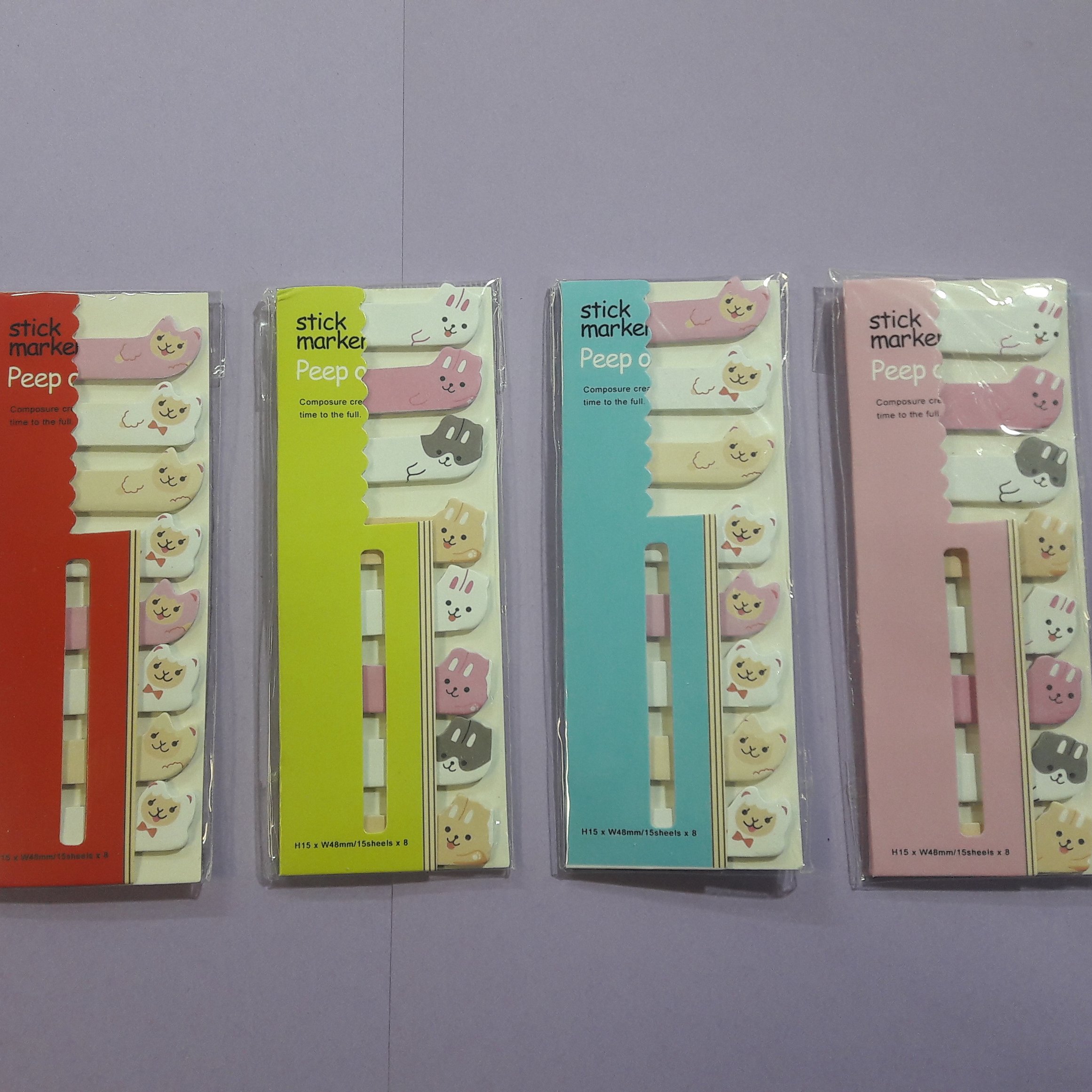 ایندکس نشانگر جداکننده طرح گربه و خرگوش در 8 ردیف 15 برگی سایز 15 × 48 میلی متر کاغذ یادداشت چسب دار پوسیت