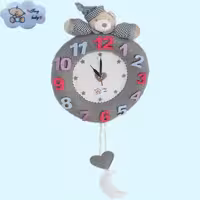 ساعت دیواری کودک مدل خرس-بدون پرز و الکتریسیته ساکن-صادراتی-رنگ طوسی.