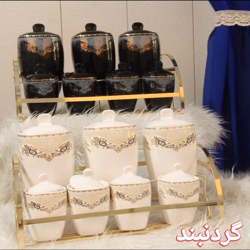 پاسماوری و جاادویه 7 پارچه سرامیکی و فانتزی با استند طلایی
