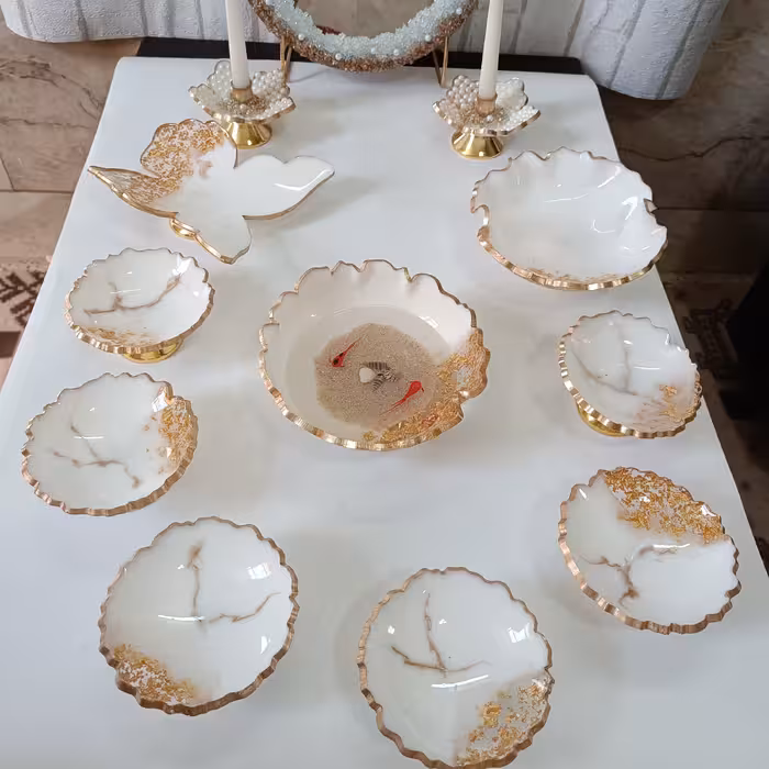 ست هفت سین 1403 جدید ولاکچری دست ساز رزینی کارشده با ورق طلا