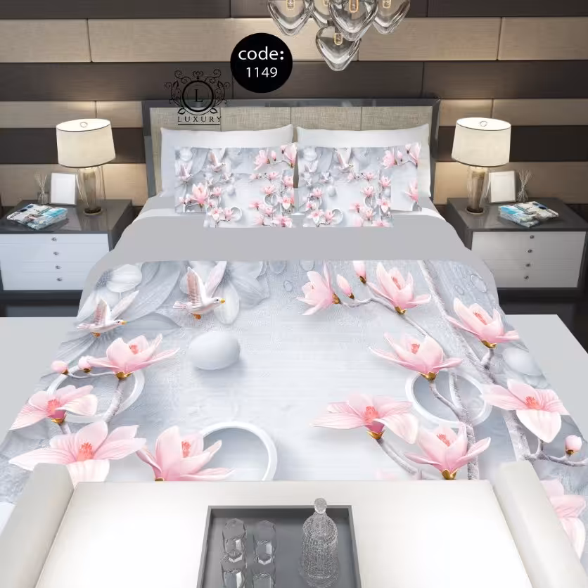 سرویس  روتختی دونفره 8تکه چاپی قابل ست با پرده با انتخاب جنس پارچه کد1149