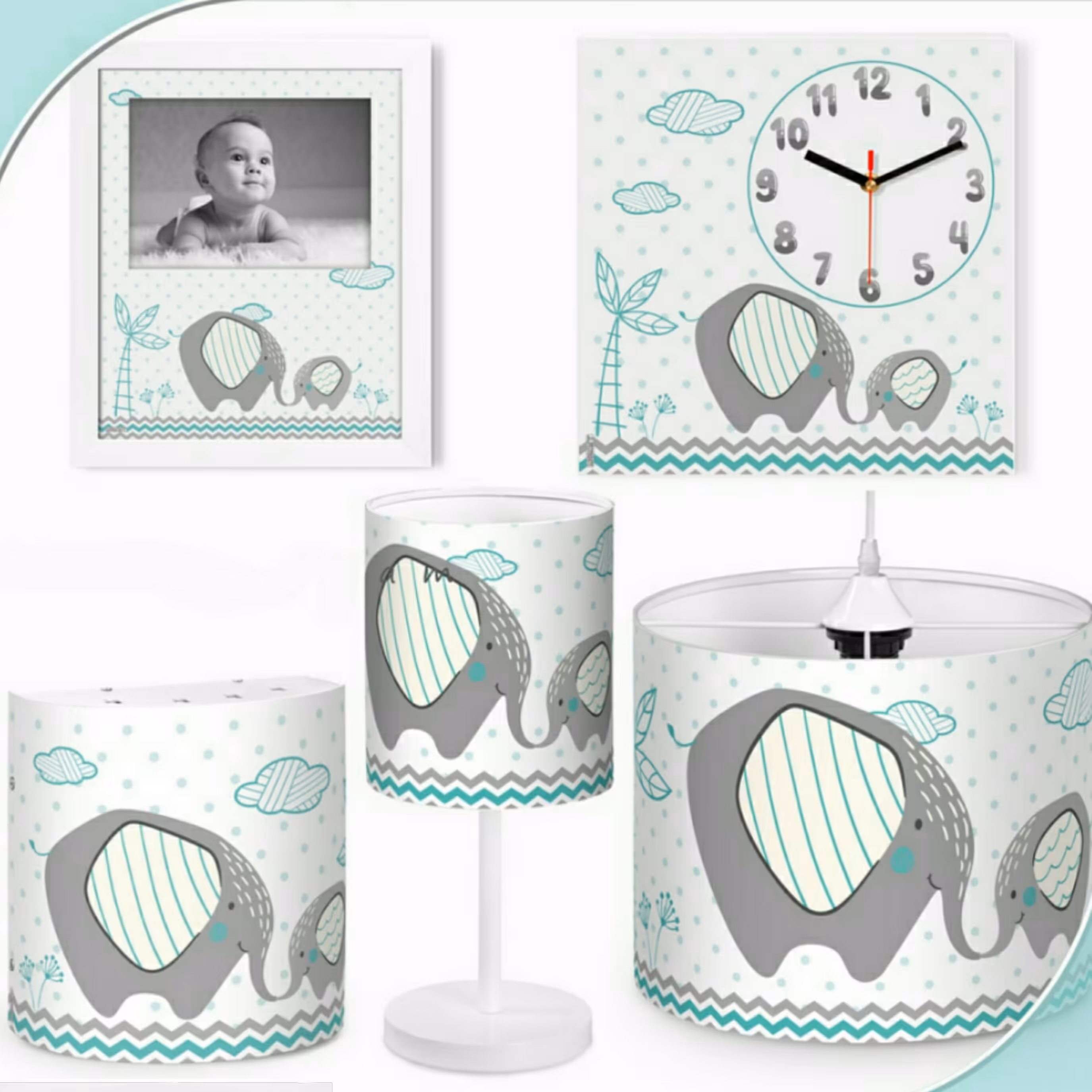 ست لوستر کودک طرح فیل مادر سبز